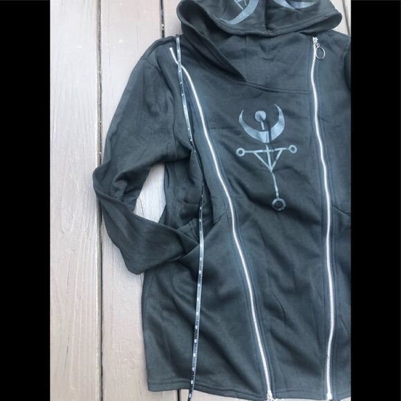 Gothic Hoodie Jacket with pockets and double zippers. - Picture 9 of 10